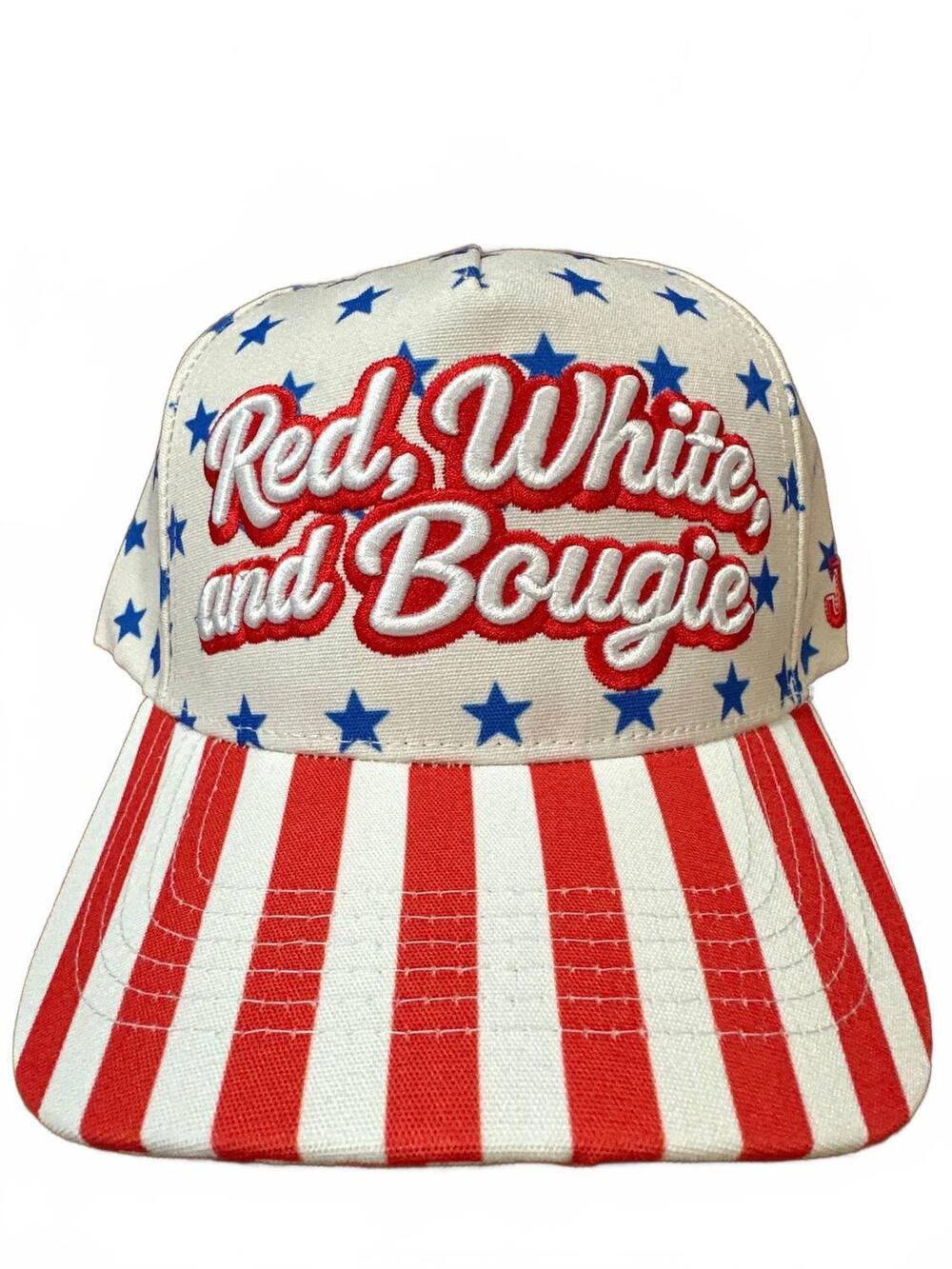 NEW JV CAP COMPANY men's trucker hat in red, white and blue